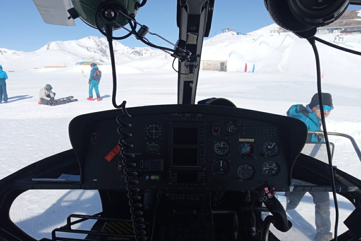 View from the cockpit to mountains in Livigno