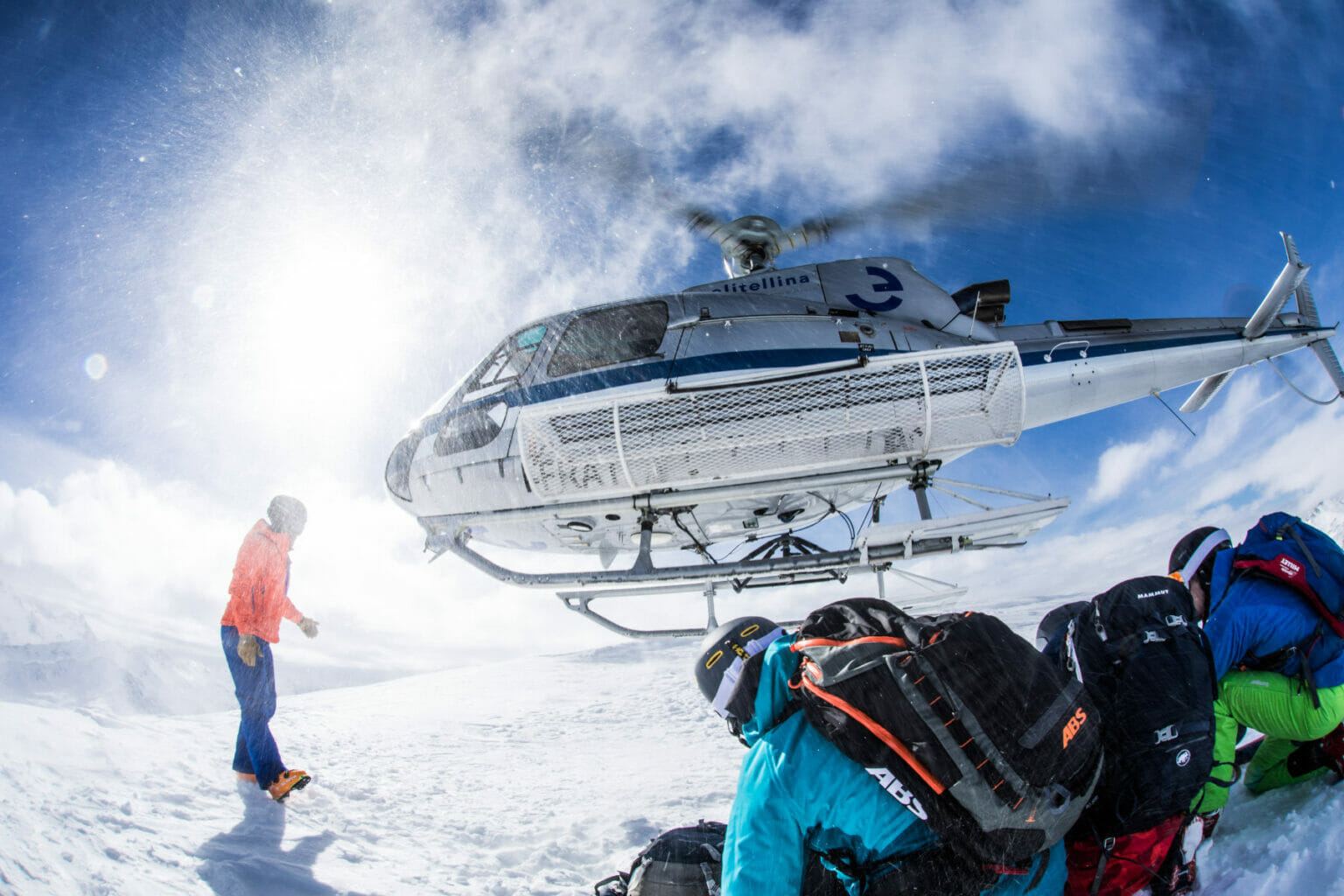 Heli takes off in the mountains of Livigno