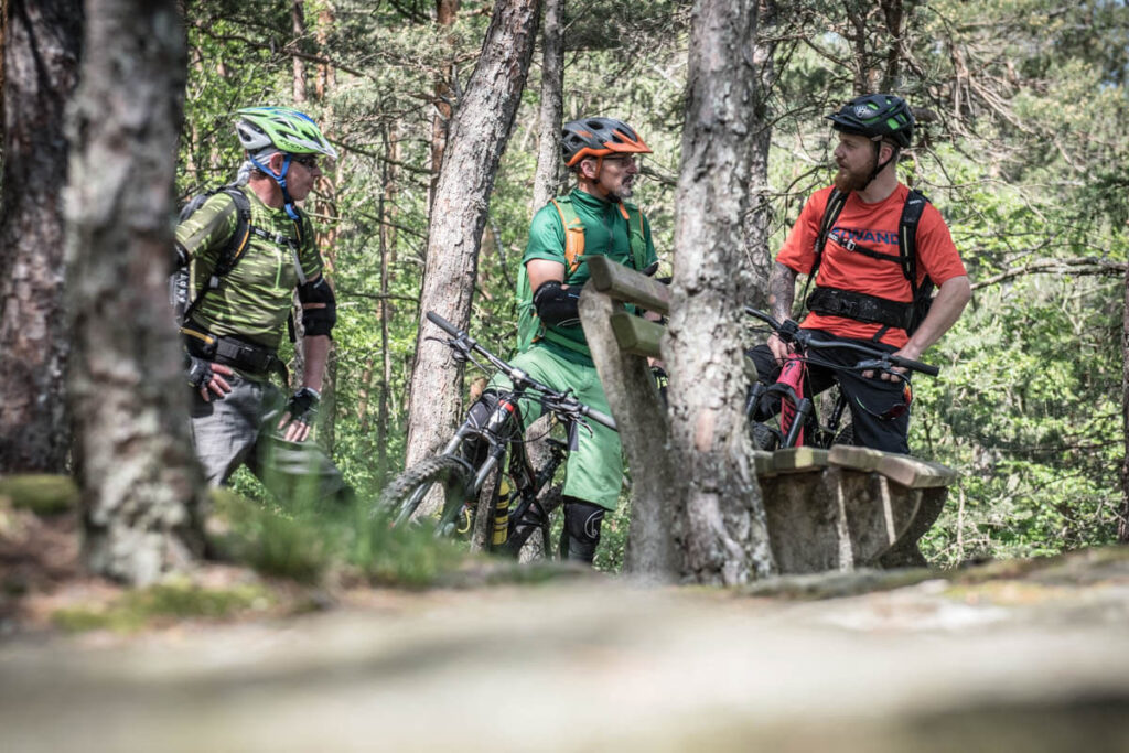 Mountainbiker im Wald im Joglland