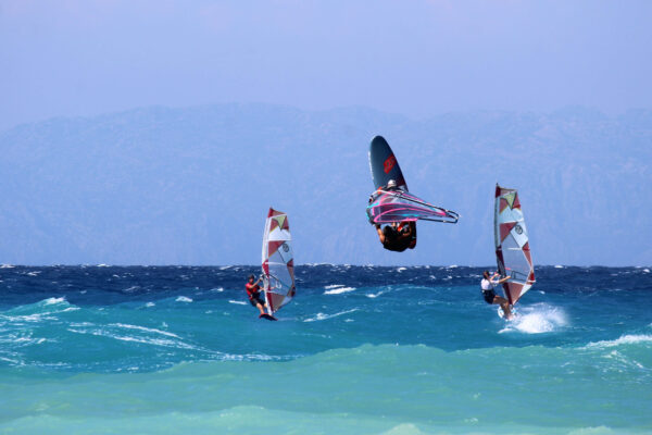 Windsurfer surfing on the sea in Greece
