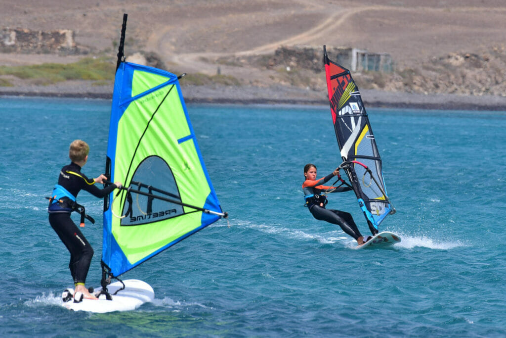 Children windsurfing at Matas Bay Stand