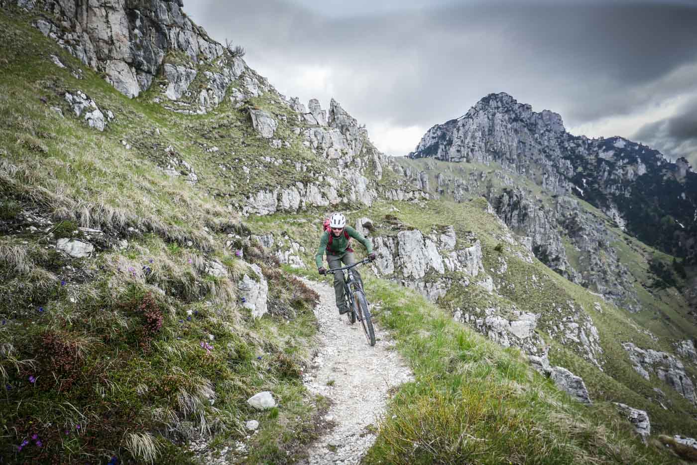 Mountain bikers in action in the mountains at Lake Idro