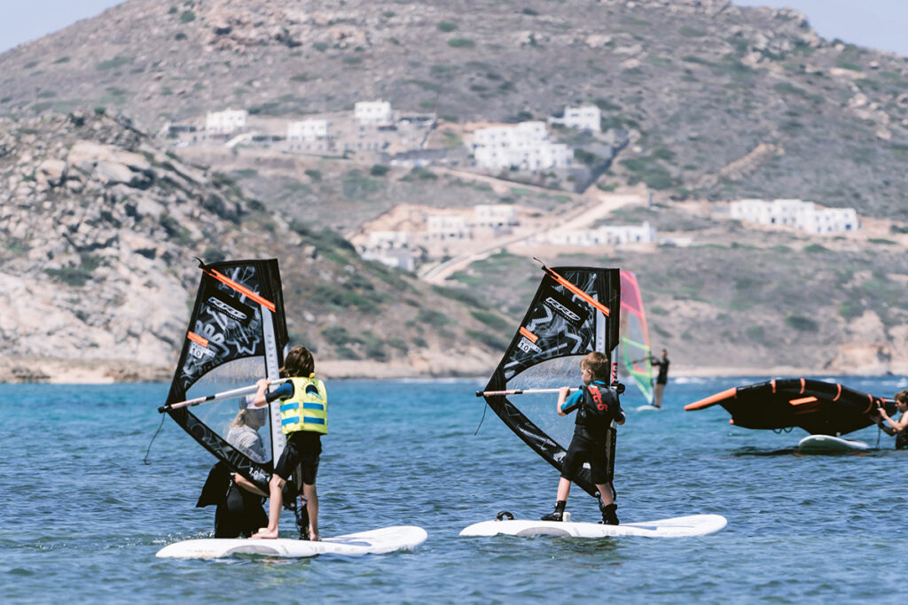 Children windsurfing in Naxos