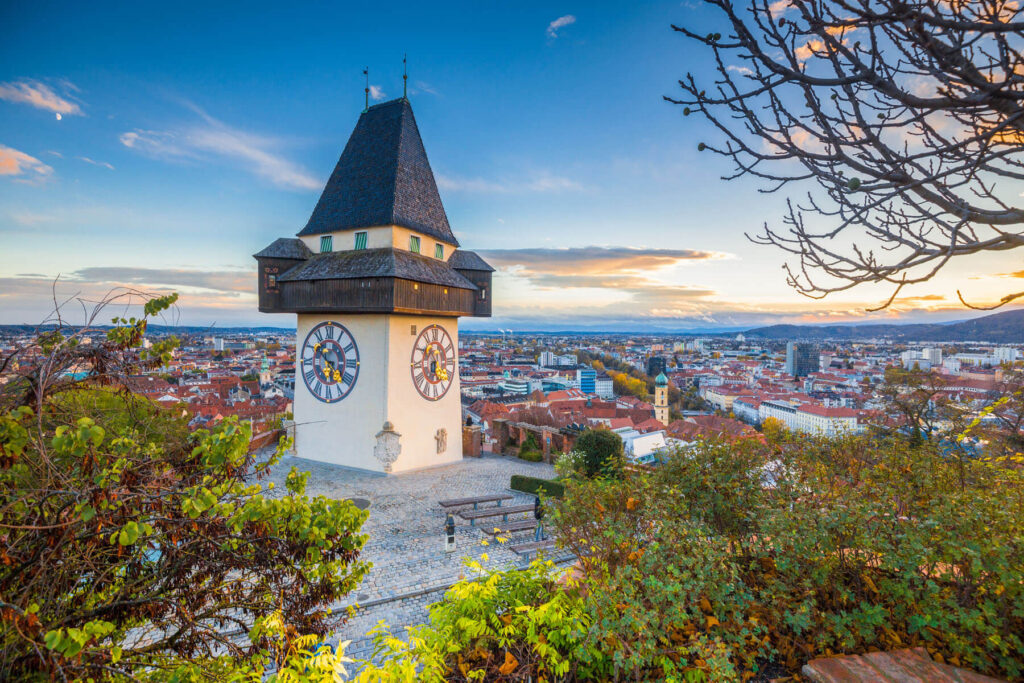 Landmark clock tower in Graz