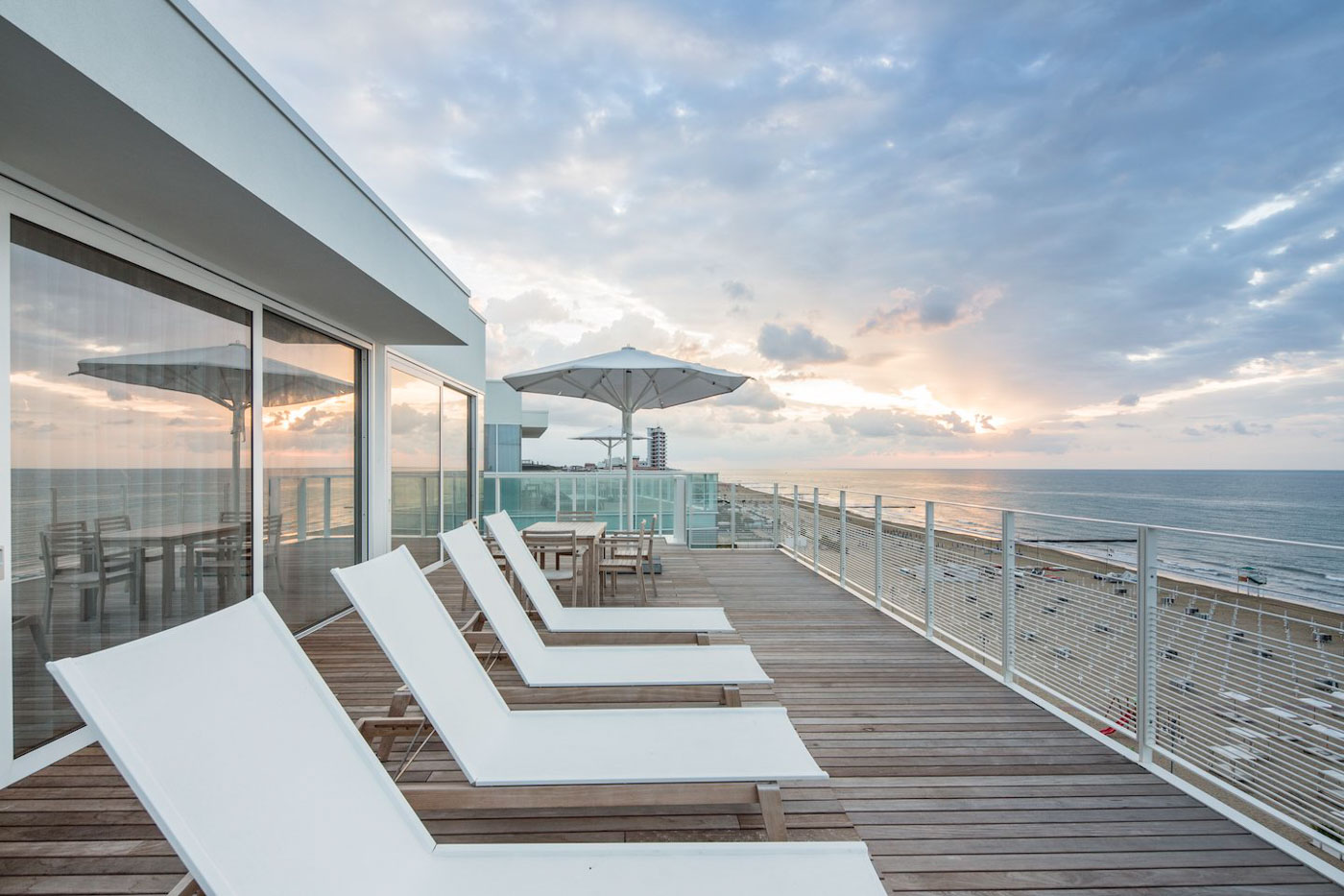 Terrace with deck chairs in hotel in Jesolo