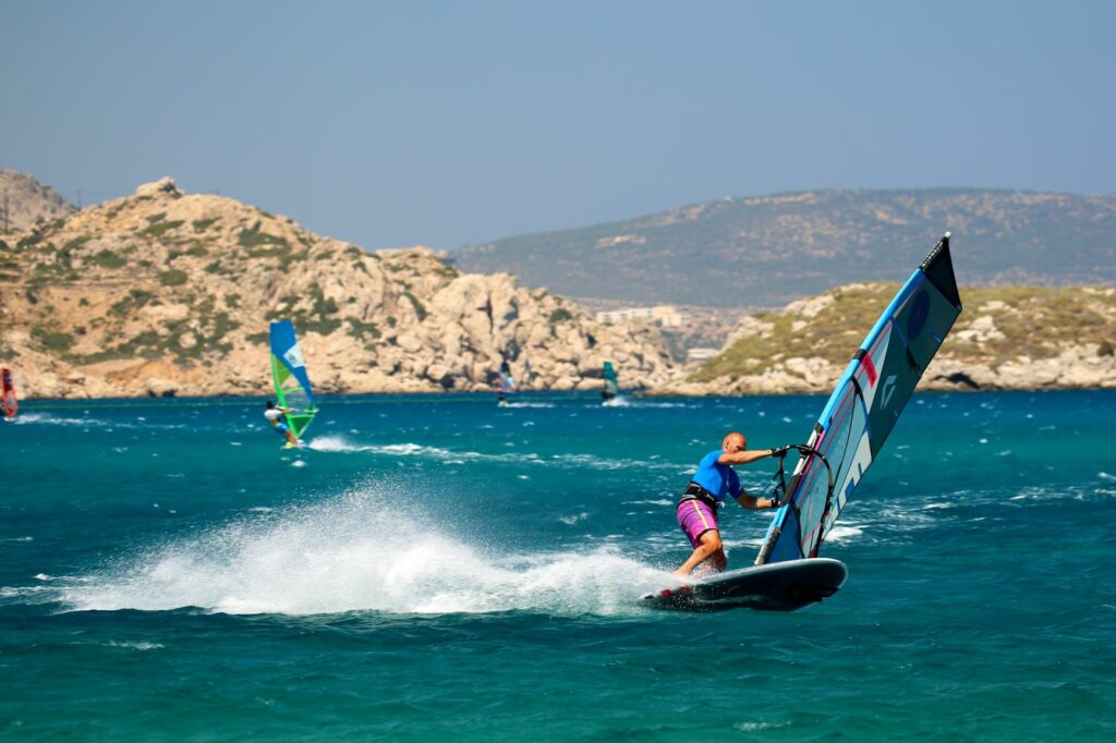Windsurfers in action in Karpathos