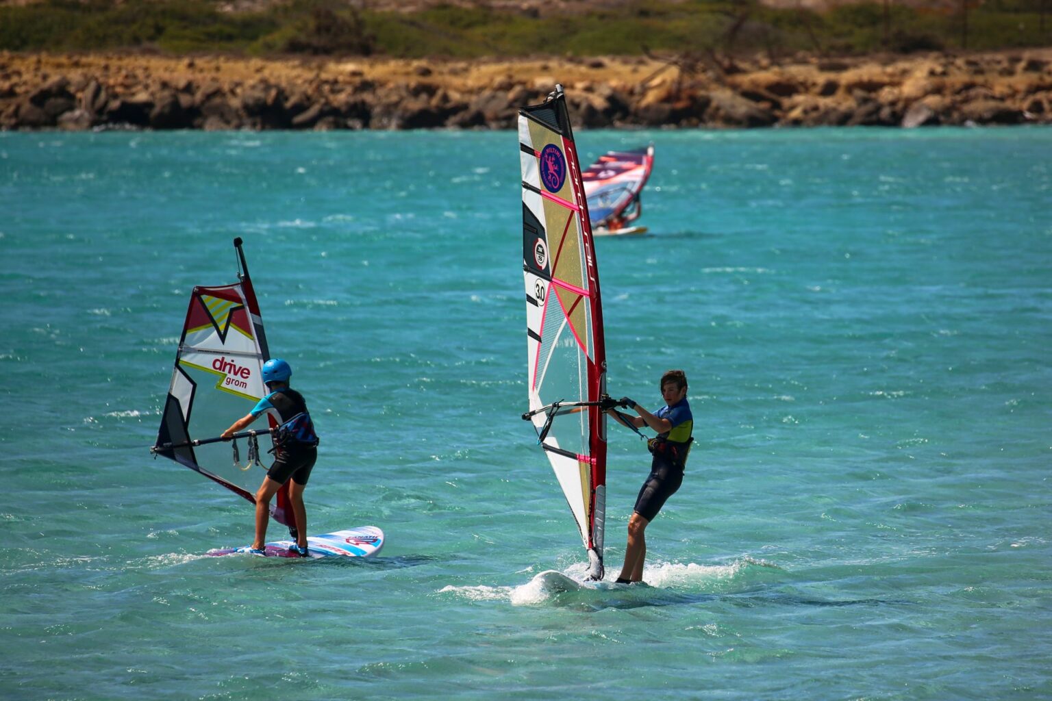 Teenagers windsurfing in Karpathos