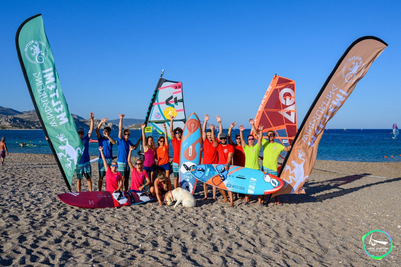 Group photo of the surf camp in Karpathos