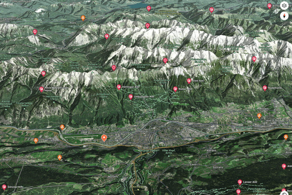 Hiking map area around Innsbruck
