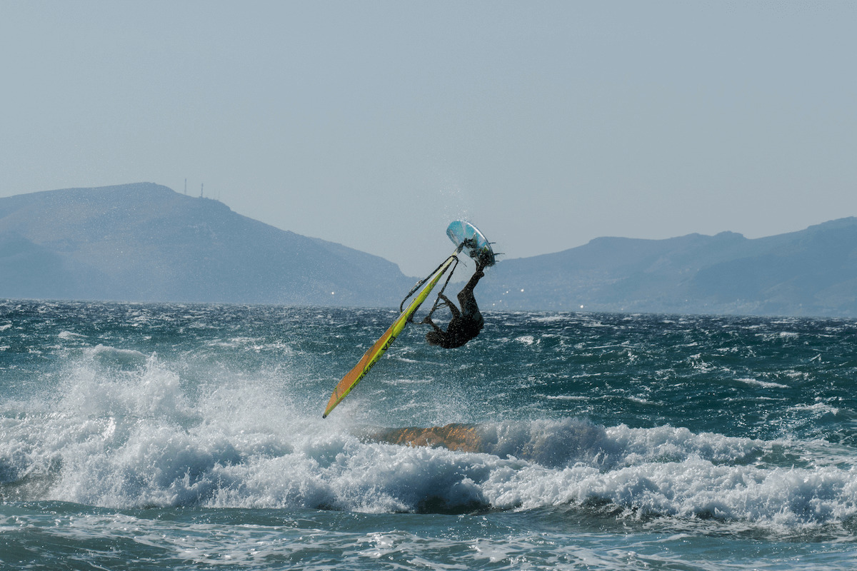 Windsurfer jumping in Greece