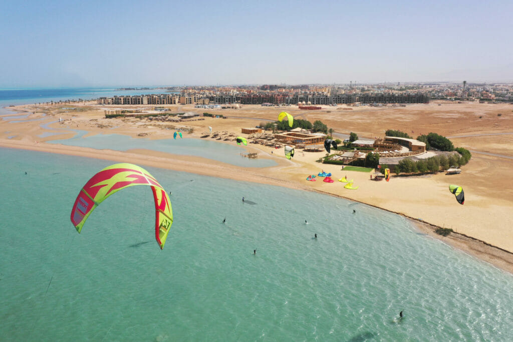 Aerial view of El Gouna with kite in foreground