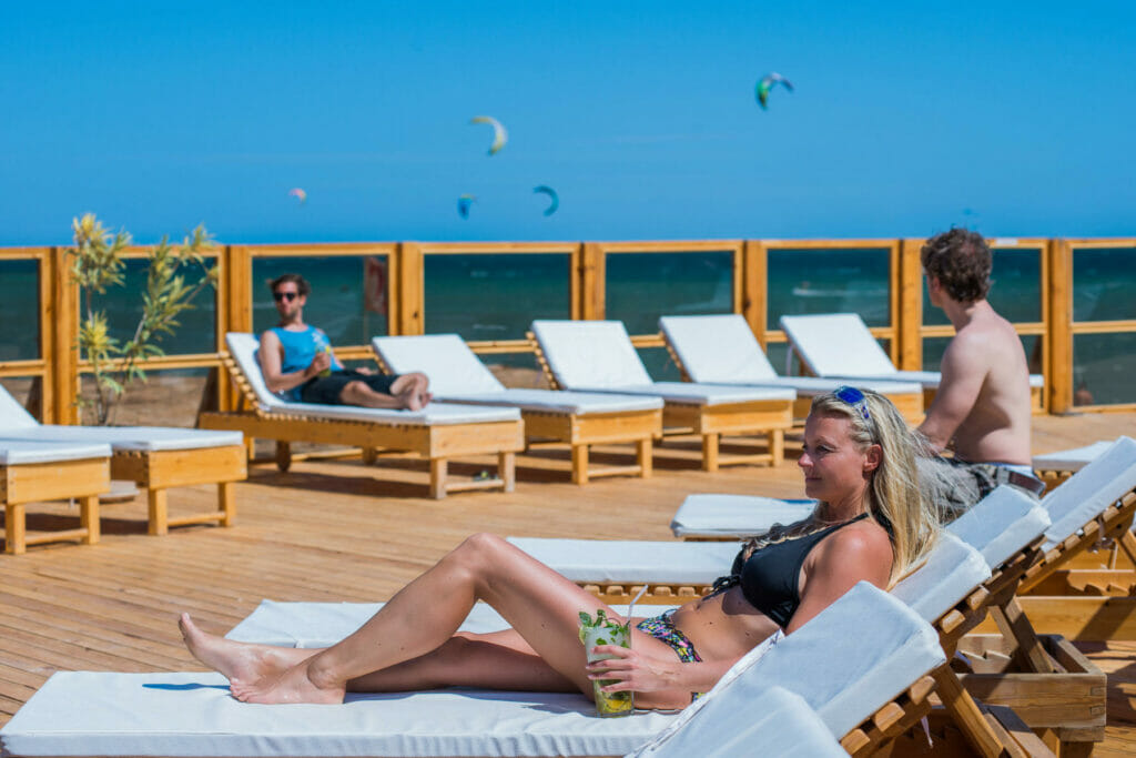 Sunbathing on the terrace at Kiteboarding Club El Gouna