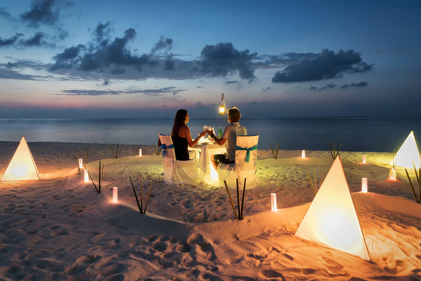 Romantic dinner on the beach in the Maldives