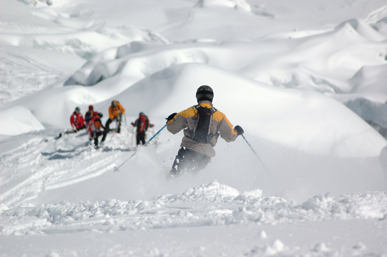 Skier on Mont Blanc powder snow